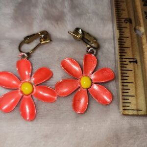 Orange flower clip on earrings